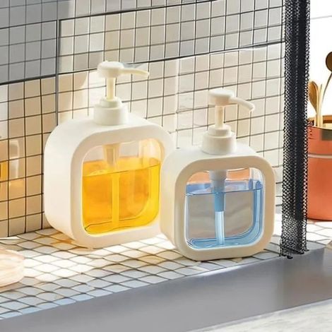 2 Pièces Distributeur de Savon - 500 ML Distributeur Savon Liquide Vaisselle Rechargeable - pour Cuisine, Salle de Bain - Blanc (1/4)