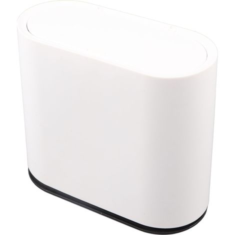 Grande poubelle en plastique blanc avec couvercle à bouton-poussoir, idéale pour la salle de bain, la chambre, la cuisine et le bureau. (1/5)