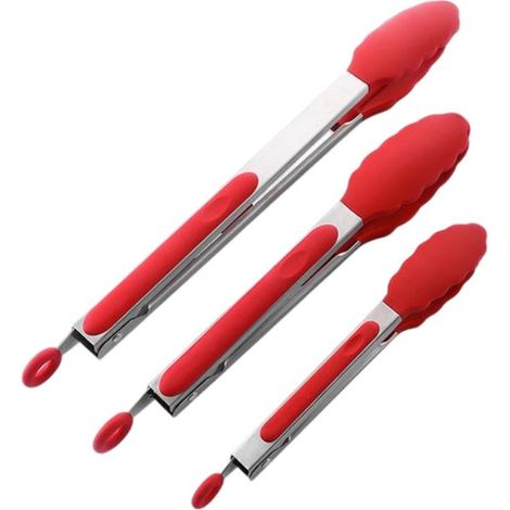 Set di 3 pinze da catering in acciaio inox e silicone, 34 x 3,8 cm, 27 x 3,6 cm, 21 x 3,1 cm. Pinze per griglia, resistenti al calore e antiscivolo, ad alta durezza e leggere. (1/5)