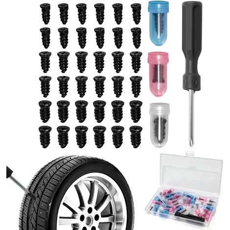 Kit Reparation Pneu Voiture, 36 Pièces Clous en Caoutchouc pour Reparation Pneu Voiture et Moto avec Tournevis Vis Reparation Crevaison pour Auto Moto Camion Tracteur (12S+12M+12L) (1/5)