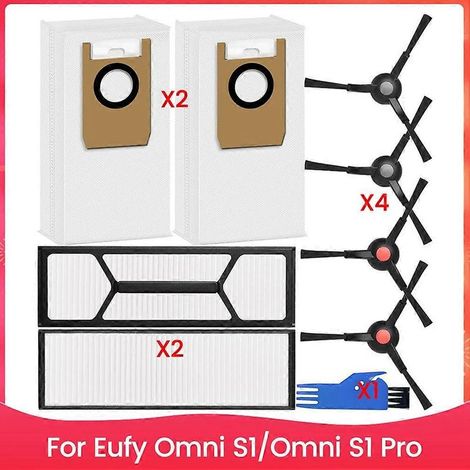 Kit d'accessoires pour aspirateur robot Eufy Omni S1 / Omni S1 Pro : brosse latérale, filtre lavable et sac à poussière (1/5)