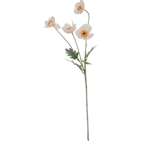 Cream Papaver Poppy Spray Artificial Flower - Plastic - L15 x W15 x H58 cm - White