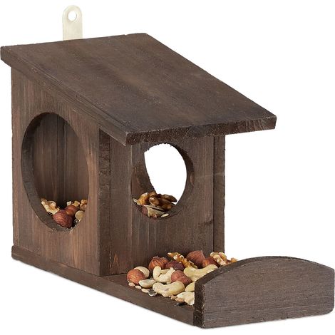 Mangiatoia Relaxdays per scoiattoli, da appendere, in legno, 17,5 x 14 x 25 cm, marrone scuro