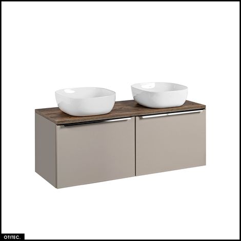 Meubles sous vasque - 120 cm - avec 2 Vasques à poser et Plan - BOLD TAUPE (1/5)