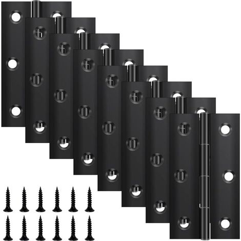 Set di 8 cerniere pieghevoli 68 mm × 38 mm, in acciaio inox nero, cerniera a pianoforte, cerniera piccola, cerniera per porte, finestre e armadi con 48 viti