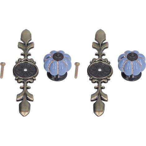 Lot de 2 boutons de tiroir en céramique bleus, peints à la main, motif citrouille, style champêtre chinois (1/5)