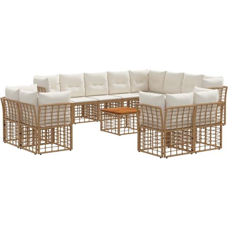 Outdoor-Sofagarnitur 13 pcs Natürlich und Cremweiß Polyester vidaXL