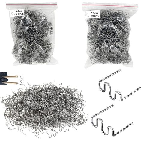 Lot de 1000 tiges de soudage en acier 0,8 mm/0,6 mm, agrafes chaudes pour soudage plastique, machine de réparation de soudure (1/5)
