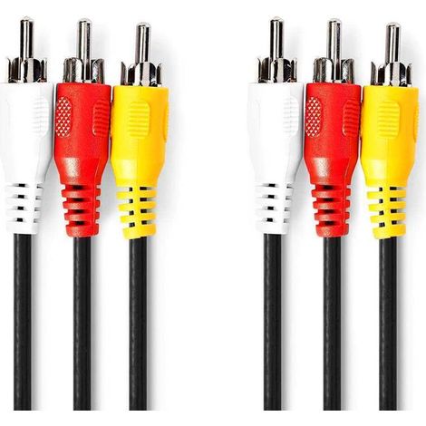 Cable de video compuesto 3x rca hane 3x rca hane niquelado 480p 100 metros redondo pvc negro kuvert