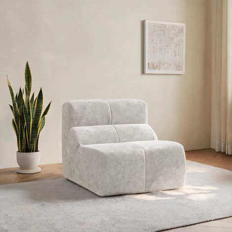 Fauteuil en velours blanc 1 place pour salon et bureau en tissu (1/5)