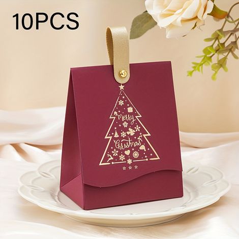 10pcs Boîtes-cadeaux de Noël - avec poignées en cuir, Rouge, Blanc & Vert Festif, Design de sapin de Noël pour biscuits, bonbons, chocolats & petits c (1/5)