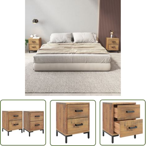 Lot de 2 Tables de chevet Tables de nuit 36x30x45 cm Bois de pin massif VGT94206 (1/5)