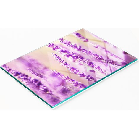 Tabla de cortar decorativa de cristal para cocina con motivos de lavanda, 80x52 cm. (1/5)