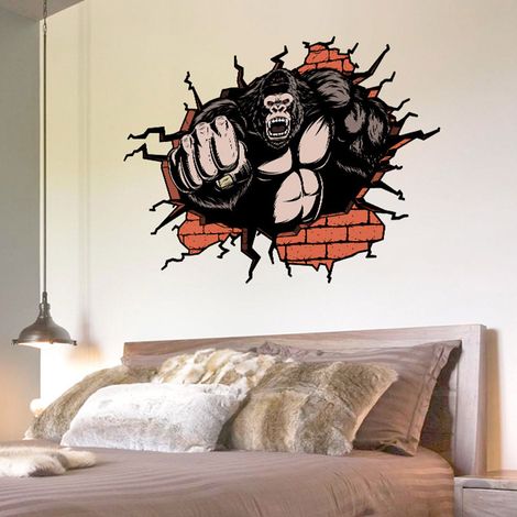 3D-Stereo-Schimpansen-Wand- und Bodenaufkleber für Zuhause, Schlafzimmer, als Hintergrund oder zur Dekoration von Geschäftsräumen (1/5)