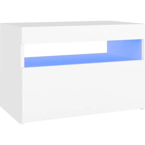 INLIFE Table de chevet avec lumières LED Blanc 60x35x40 cm Aggloméré (1/5)