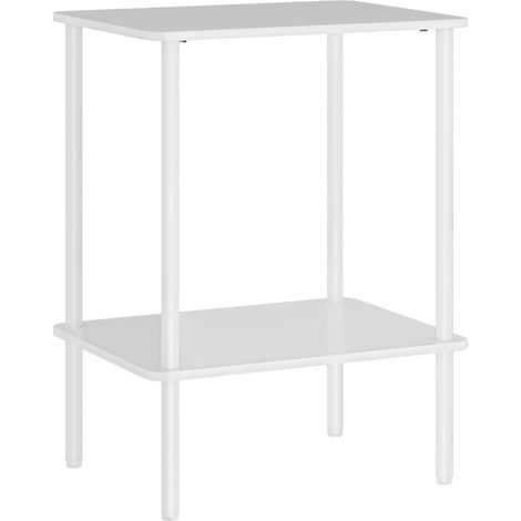 Bout de Canapé Table d'Appoint 2 Niveaux - avec Compartiment de Rangement, Cadre Métal Blanc - pour Salon et Chambre (1/5)