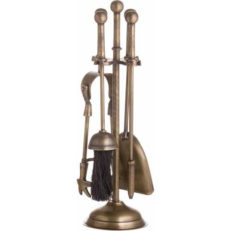 Ball Topped Companion Set - Metal - L12 x W12 x H40 cm - Antique Brass