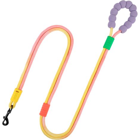 Laisse pour Chien Moyenne et Grande Taille, 170cm x 10mm, Sangle de Dressage Rembourrée en Coton avec Poignée Double, Résistante et Confortable, Dégradé Rose Jaune, pour Chiens 2.5-30kg