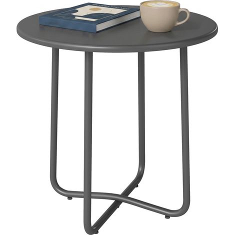 Outsunny Metal Garden Side Table, 48 cm Round Outdoor Table, Dark Grey