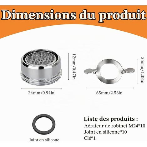 Mousseur Robinet M24 Aérateurs Clé Inox Embout Robinet Cuisine Salle de Bain Brise Jet Robinet Anti Éclaboussures Filtre Robinet Économie d’Eau (1/4)