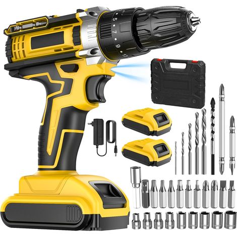 21V Cordless Impact Drill Electric Screwdriver Electric Hammer Drill Mini Wireless Hand Drill Lithium-Ion Battery Power Tools
