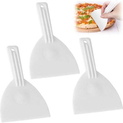Juego de 3 raspadores de masa de plástico blanco con mango (165 x 98 mm) – Versátiles para hornear, hacer pizza y limpiar la cocina. (1/5)