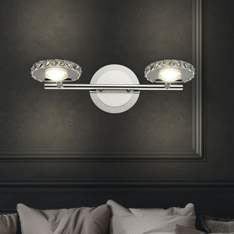 Wandleuchte LED Wandlampe Wohnzimmer Innenleuchte mit verstellbaren Spots, Chrom Kristallglas, 2x 4W, 2x 320 lm 4000K, LxB 21x18 cm (1/5)