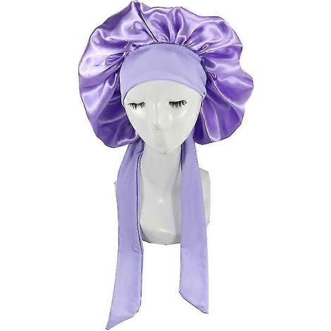 Seidenhaube, Satinhaube zum Schlafen, Haube mit Bindeband, Nachtmütze-Purple (1/4)