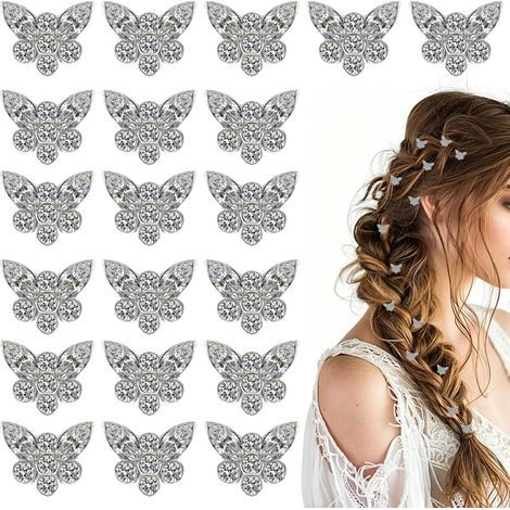 Lot de 20 mini pinces à cheveux papillon argentées, petits accessoires de coiffure papillon raffinés pour femmes, pinces féériques brillantes pour fêtes, fiançailles et trajets quotidiens (1/5)