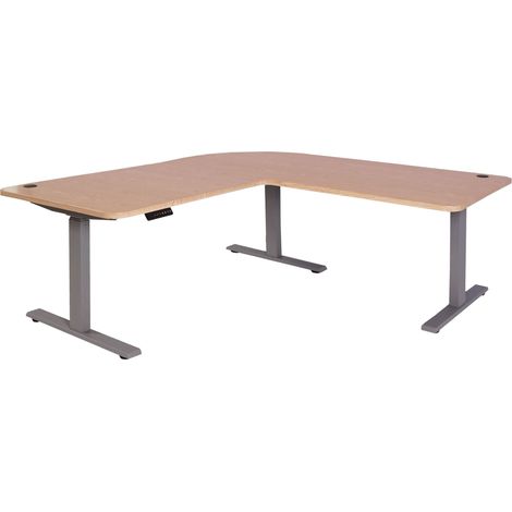 Bureau d’angle électrique réglable en hauteur 178 cm bois gris marron 3 moteurs 040010633