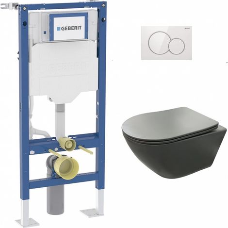 Pack Geberit UP320 + Cuvette sans bride KELOS Flush Gris Foncé + Plaque Sigma Blanc (1/5)