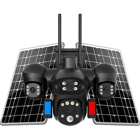 4G Solarüberwachungskamera mit 4 Objektiven - 4 gleichzeitige Bildschirme, AOV Niedrigenergieverbrauch, IP66 Wasserdicht, 30m Nachtsicht, Menschenerkennung, Bidirektionales Audio, 128GB SD-Karte entha (1/4)