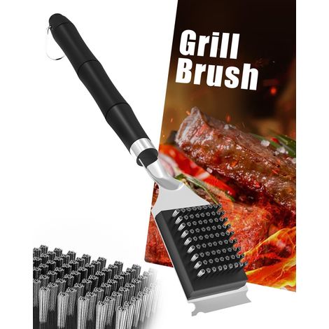 Brosse de nettoyage pour barbecue - En acier inoxydable - 31,5 cm - Poignée extra longue et d'isolation thermique - Brosse de barbecue pour grille en fonte - Accessoire de barbecue pour barbecue à gaz (1/5)