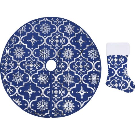 Jupe de sapin de Noël,Décoration de Noël de luxe avec chaussette Bleu 90 cm Tissu CFW74541 (1/5)