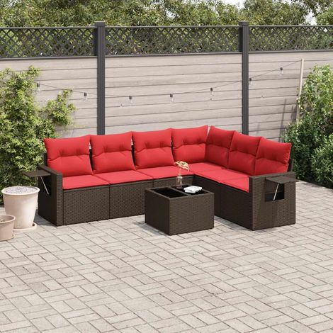 7-teiliges Gartensofa-Set mit Kissen, braun, Polyrattan (1/5)