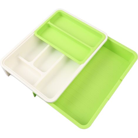 Organisateur de tiroir de cuisine en plastique multifonctionnel et flexible, gain de place, avec plateau porte-ustensiles pour couverts, couteaux et argenterie, vert clair (1/5)