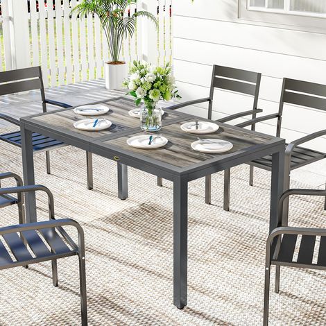 Gartentisch für 4 bis 6 Personen, Esstisch für den Außenbereich mit Tischplatte in Holzoptik, 140 x 80 x 72 cm, dunkelgrau