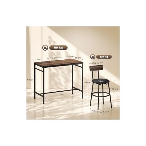 Ensemble de table de bar 5 pièces avec 4 chaises, design industriel, pour cuisine, salle à manger, bois, acier, marron (1/5)