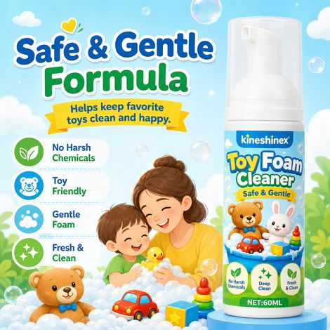 KineShineX Schaumreiniger für Kinderspielzeug – Reinigt gründlich und hinterlässt Puppen, Bausteine und Plastikspielzeug frisch und sauber. (1/5)