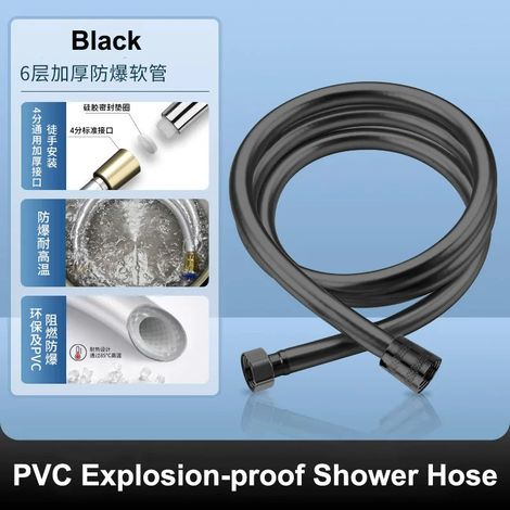 Flexible de douche à main en PVC (noir, 200 cm), universel, flexible et anti-nœuds. (1/5)