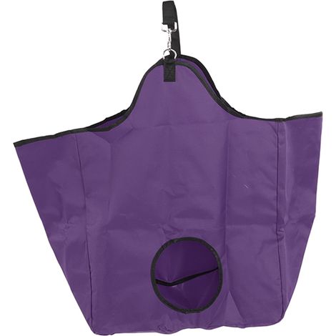 Sac à foin en tissu Oxford pour chevaux, portable et idéal pour l'extérieur, avec anneaux métalliques, violet. (1/5)