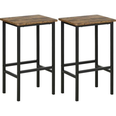 Industrial Bar Stools, Set of 2 Kitchen Breakfast Bar Chairs with Footrest, Counter Height Island Stools for Dining Area, Home Pub, Rustic Brown