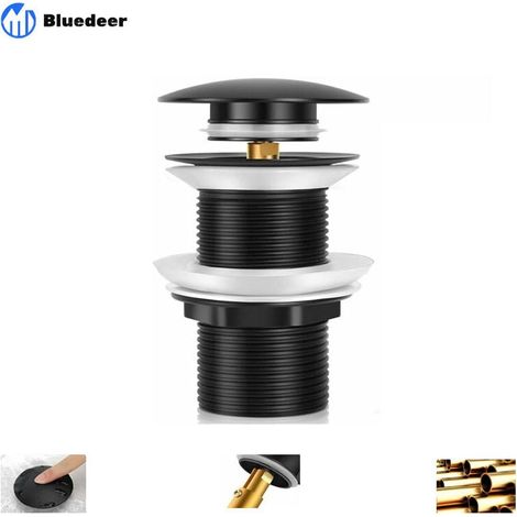 Bonde Lavabo Sans Trop Plein - Laiton Zinc Alliage - Mécanisme Clic Clac - Pour Évier et Lavabo Standard - G1¼ - Noir - 1 Pièce (1/5)