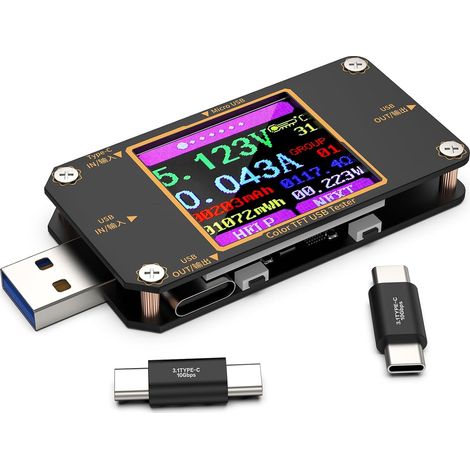 Testeur USB Power Multimètre USB C Meter de Courant et de Tension 4,5-24V 0-3,0A, Voltmetre Amperemetre Capacité Alimentation Wattmètre Chargeur Détecteur avec Connecteur de Type C (A3) (1/5)