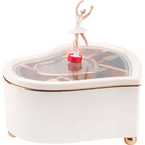 Spieldose mit herzförmigem Ornament, das eine tanzende Ballerina darstellt (YL2026 L Weiß) (1/5)
