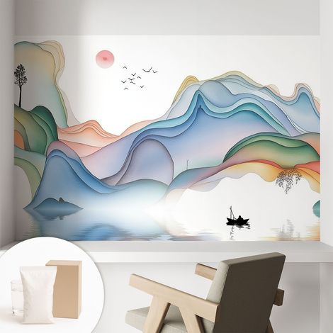 Papier peint intissé décoratif pour salon chambre et cuisine Facile à poser avec colle Paysage de rêve 104x70 cm (1/5)