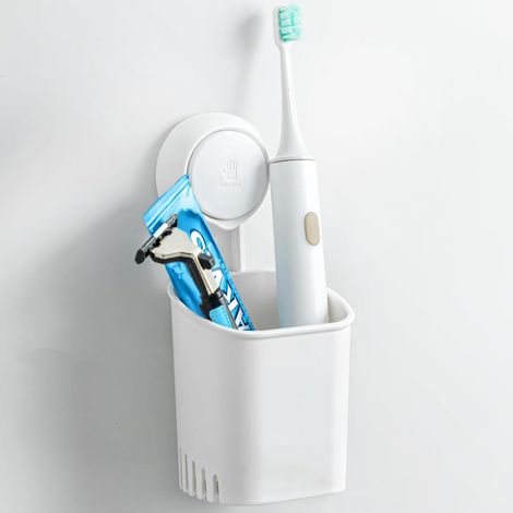 Porte-brosse à dents solide à ventouse, ventouse de douche mural, porte-brosse à dents à ventouse auto-drainante pour salle de bain, blanc (1/5)