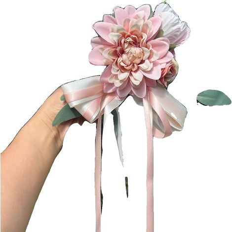 Decoración floral artificial, hojas de eucalipto, adorno de cinta de satén, rosa. (1/2)