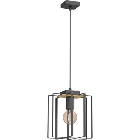 Suspension industrielle noir bois E27 Kortez Luminex