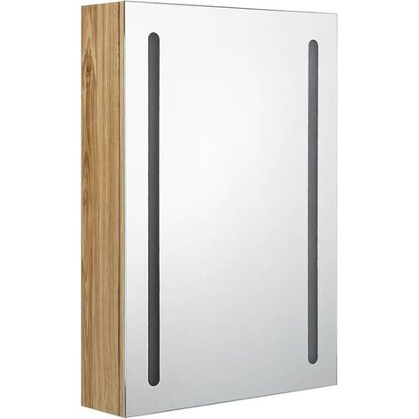 Meuble de Salle de Bain avec Miroir LED Intégré, 50x13x70 cm, Couleur Chêne, Armoire de Toilette Murale Moderne avec Éclairage, Rangement Compact pour Petite Salle d'Eau (1/5)